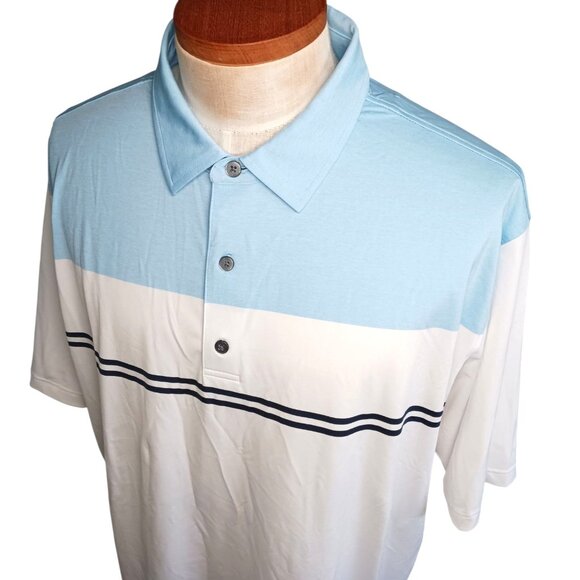 Footjoy Golf Polo Shirt Mens 2XL Heather Sky White Navy Colorblock Lisle 26070 - Picture 11 of 16